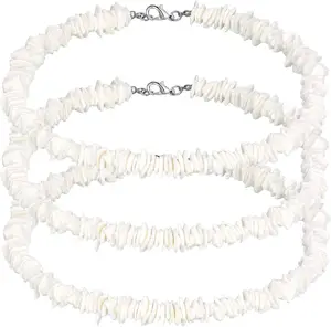 Tondiamo 3 Packs White Puka Shell Necklace Adjustable Seashell Necklace Summer Beach Surfer Sea Shell Beach Choker Jewelry