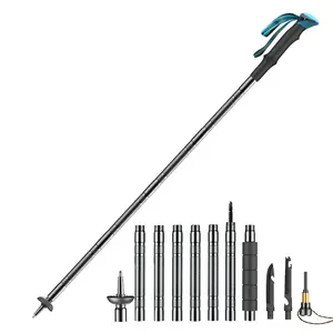 Tactical Trekking Pole Multi-Tool, Adjustable Outdoor Survival Walking Stick with Fire Starter & Emergency Whistle for Hiking Camping, 7 Section