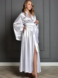 Maxi ivory bridal robe - Floor length wedding kimono for bride - Long satin bride - robe Bridal shower gift for friend - long dressing gown