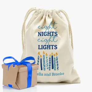 Eight Night Eight Lights Custom Drawstring Sack | Personalized Hanukkah Gifts Bag