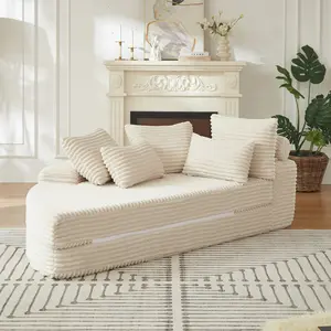 78.5-Inch Corduroy Semi-Circular 2-in-1 Sofa Bed, Designer Recliner with Neck Pillow and Five Throw Pillows in Living Room comfy loveseat