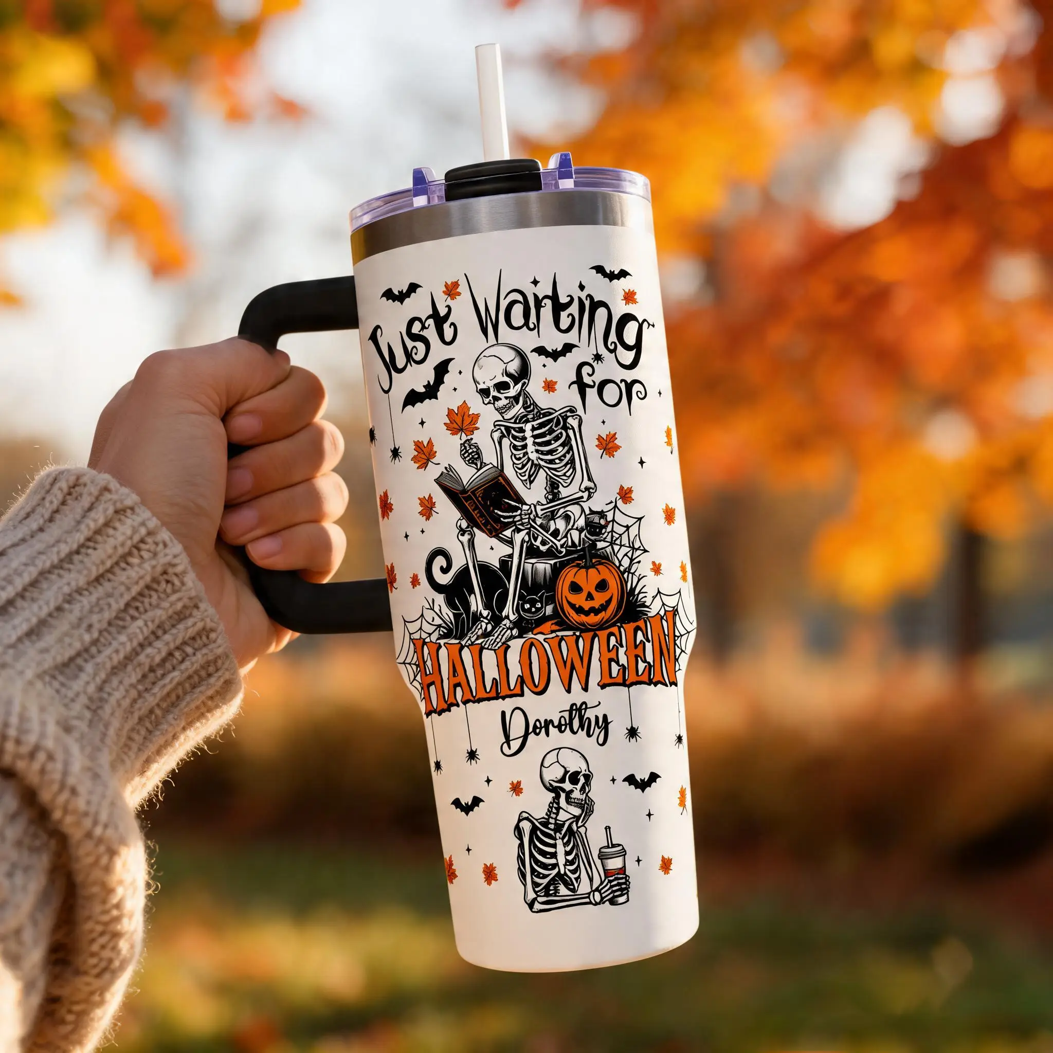 Personalized Skeleton Halloween Tumbler  Funny 40oz Spooky Season Cup