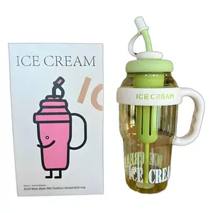 New Large Capacity Belly Cup Water Bottle Ice Cup Giant Straw Cup Plastic Belly Cup Flower Tea Cup Large Water Jug Drinkware Tumbler Drinkware Tumbler Bottled Reusable Red And Black Portable Mug