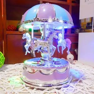Luxury Carousel Music Box - Exquisite Handcrafted Design with 3 Horse Rotates, Soothing Melody, and Mesmerizing LED Light in Pink and Purple Colors