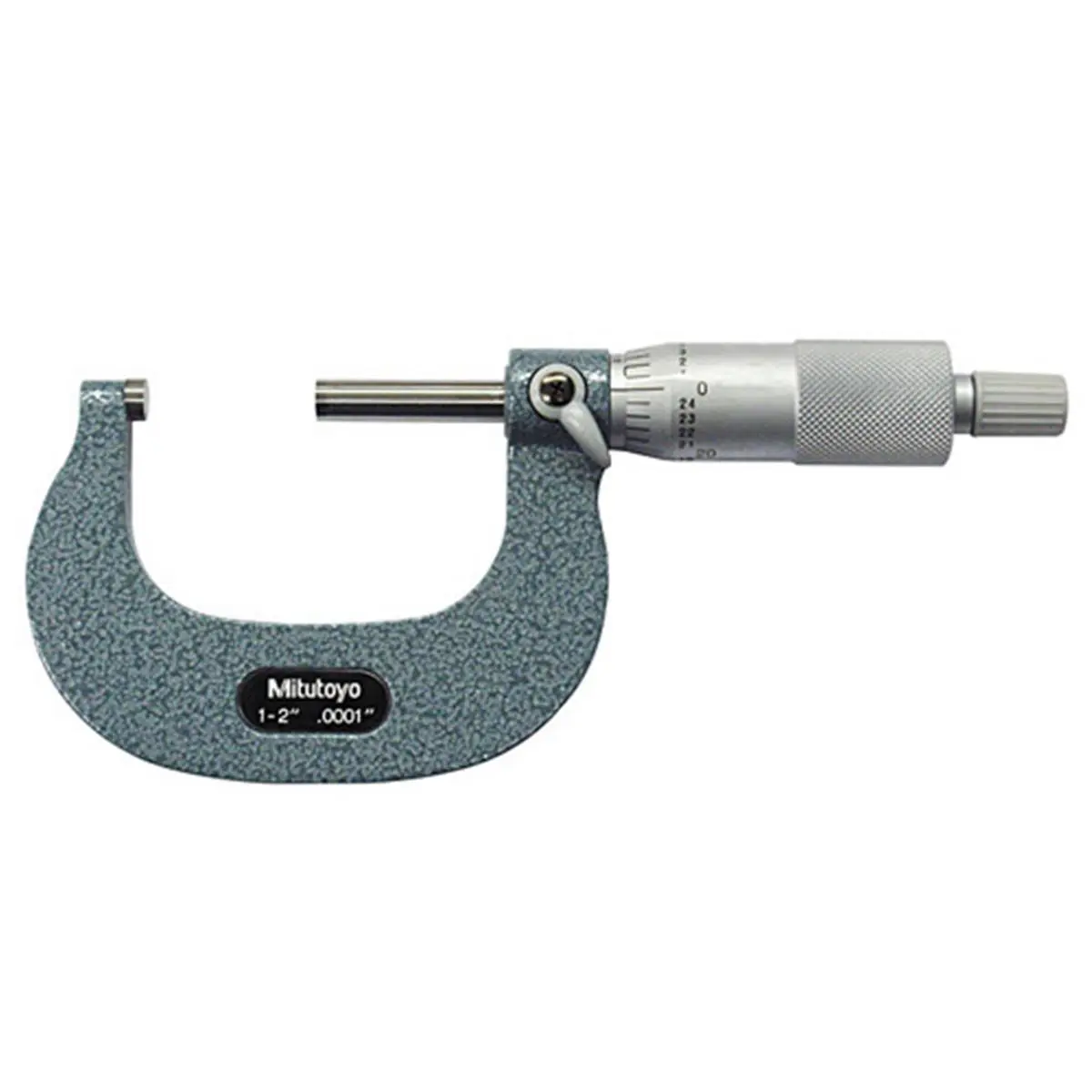 Mitutoyo 1-2 in. Mechanical Micrometer with Vernier Reading, Ratchet Stop, Hand Measuring Tool, +/-0.0001 Accuracy, Baked Enamel Finish, Carbide Tipped Standard