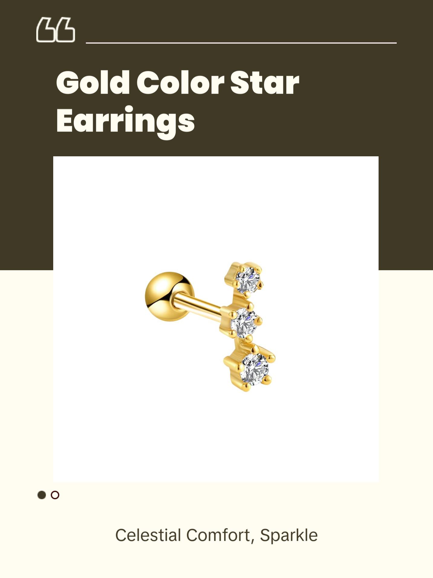 "Constellation Stars" 14K Yellow Plated 925 Sterling Silver Screw On Nap Earring