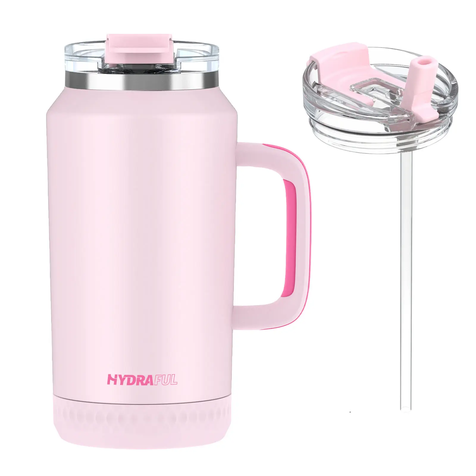 【HYDRAFUL】 64oz Insulated Cup - Reusable Stainless Steel Tumbler with Handle and Straw, 100% Leak-Proof Travel Water Bottle for Gym, Camping - Ideal Gift Option