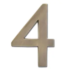 Architectural Mailboxes  Solid Cast Brass 5 in. Antique Brass Floating House Number 4, Decor, Signs, Metal, Antique Finish