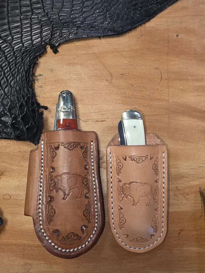 Handmade Leather Knife Sheaths: Buffalo or Bulls Hide- MADE IN USA