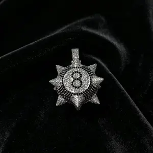 2426 Iced 8 Ball Mace Pendant Edgy Streetwear Statement Charm with Sparkling Details for Bold Fashion outdoorfun