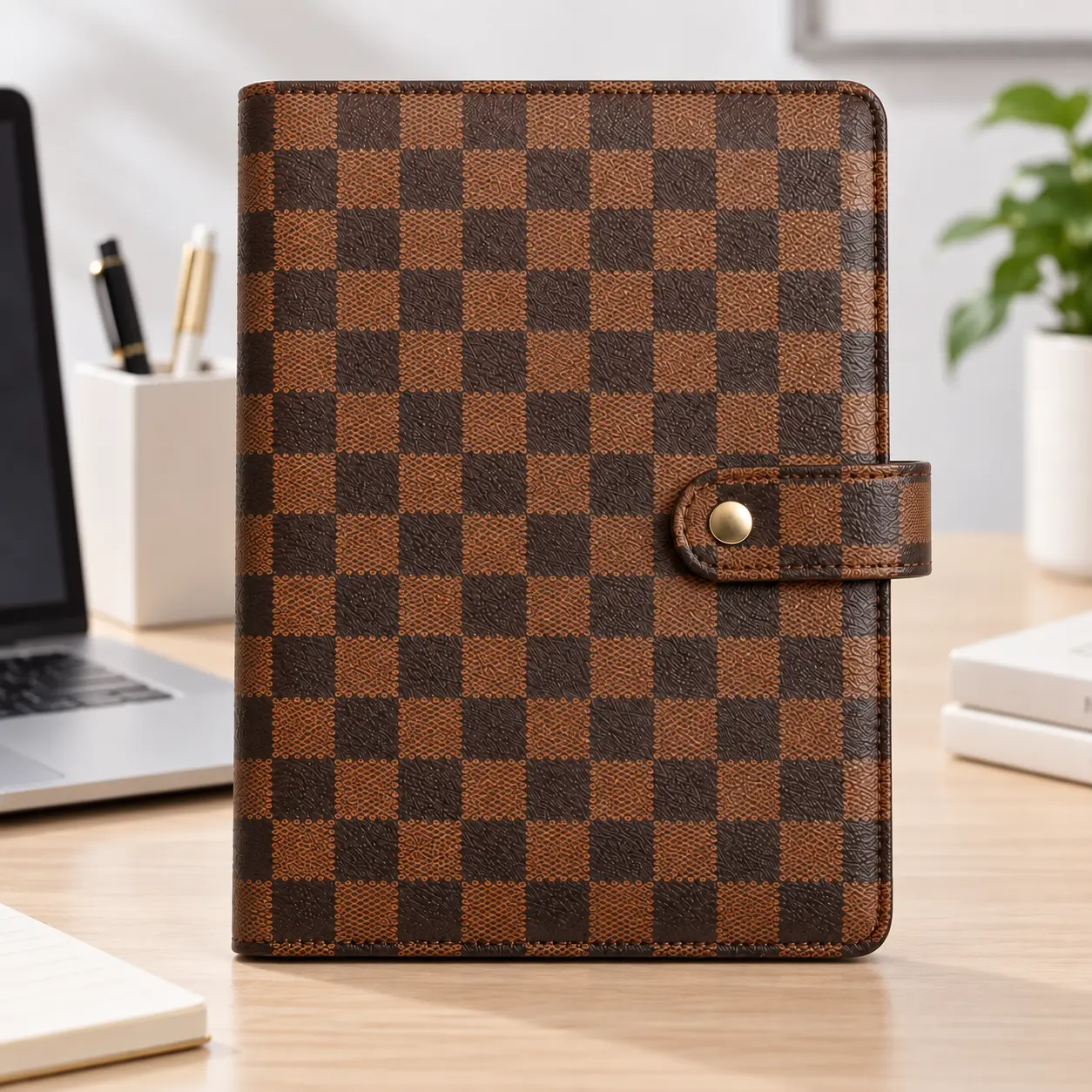 Unisex A5 Refillable 6-Rings PU Leather Binder Planner Notebook - Snap Closure Organizer with Card Slots, Pen Holder, Geometric Loose Leaf Journal for Budget Plan, School Use [Home Supplies Gift Idea]