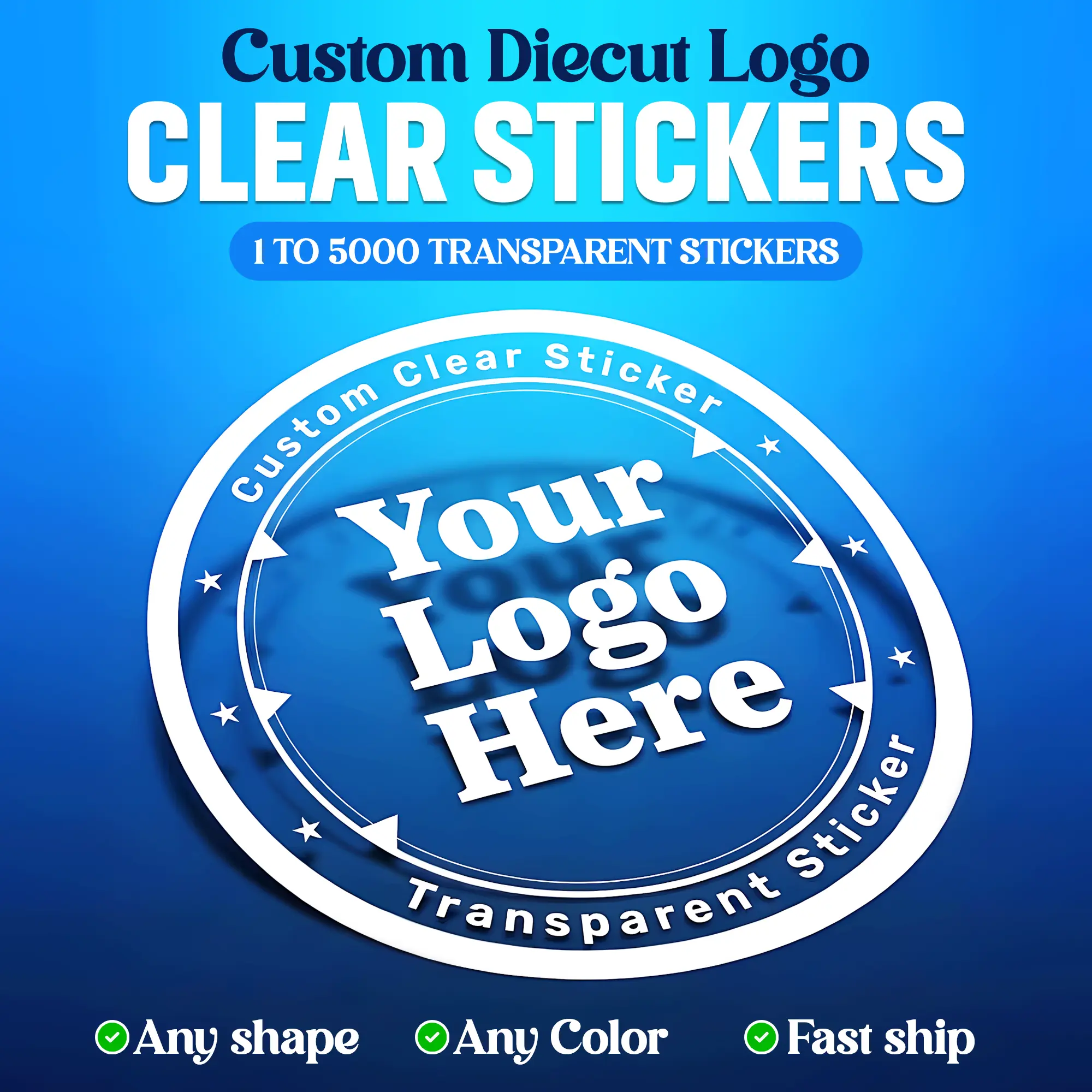 Custom Clear Stickers | Transparent Vinyl Stickers | Personalized Die Cut Logo Waterproof Vinyl Labels | Any Shape | Business Branding – 50 Pack Premium Quality