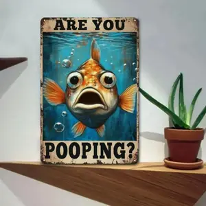 Vintage Fish Pattern Wall Art, Retro Tin Sign, Artistic Wall Decor for Living Room Bedroom Bathroom, Modern Home Accent