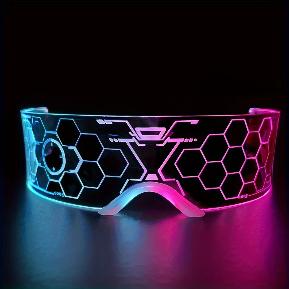 LED Light Up Glasses, 1 Count Futuristic Design Glasses, Neon Glasses for Party, Cosplay, Festival, Outdoor Sports, Masks, Accessory, Glow Party Accessories, Festival Party Supplies