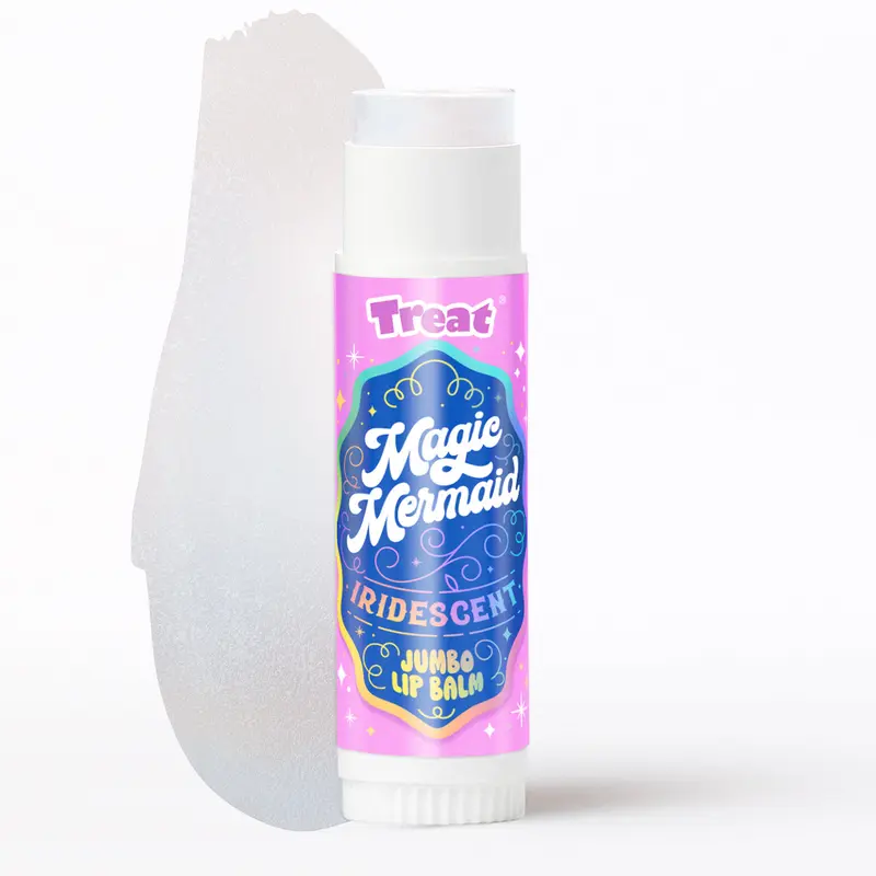 Treat Magic Mermaid Iridescent Jumbo Lip Balm - 3x Size, Moisturizing Lip Balm, Coconut & Shea Butter, Regular Boring Size, Blueberry Formula Coconut Moisture Moisture Cocoa Organic Hydrate Hydrating