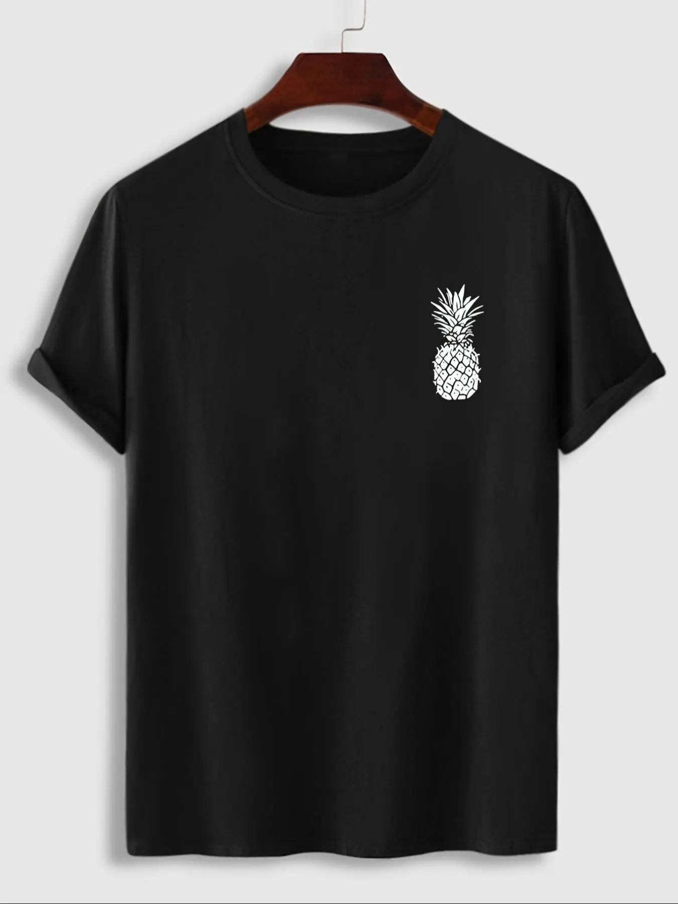 Men's Pineapple Print Round Neck Aesthetic Fruit Tee, Regular Fit Casual Short Sleeve Crew Neck T-Shirt for Summer, Fashion Men's Top for Daily Wear, Tropical, Casual Style Tee, Casual Summer Clothing