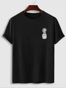 Men's Pineapple Print Round Neck Tee, Regular Fit Casual Short Sleeve Crew Neck T-Shirt for Summer, Fashion Men's Top for Daily Wear, Tropical, Casual Style Tee