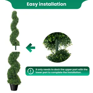 5FT Faux Spiral Boxwood Topiary Tree, 2PCS Artificial Outdoor Plant, Front Porch Decor with Durable Pot, All-Year Green Artificial Tree for Permanent Front Porch and Patio Decor
