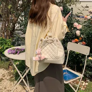 2025 New Casual Elegant Rhombus Chain Drawstring Bundle Bucket Bag Classic Style Light Luxury Backpack Shoulder Bag