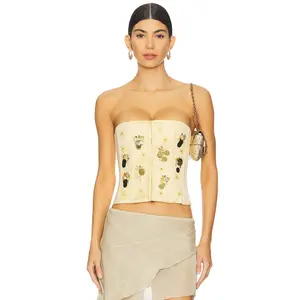 GUIZIO Embellished Satin Corset in Ivory