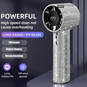 Portable Handheld Turbo Fan - Fashion Full Diamond, USB Rechargeable, Mini Small Pocket Mini Fan for Travel/Outdoor/Vacation/Beach/Outdoor Activities