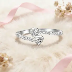 Double Heart zirconia Ring,Love Promise Forever Elegant & Luxurious Style, Perfect for Birthday &Mother's Day &Thanksgiving Giftswith Inspirational Message Card To My Mom/Daughter Gift