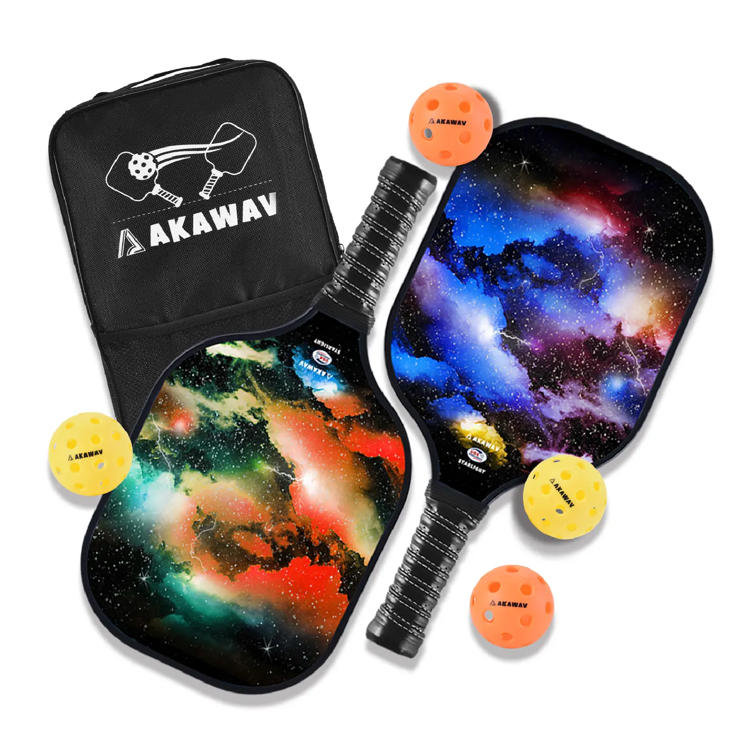 AKAWAV Pickleball Paddles Set of 2 USAPA Approved, Lightweight Fiberglass Pickleball Paddles and Balls for Beginner
