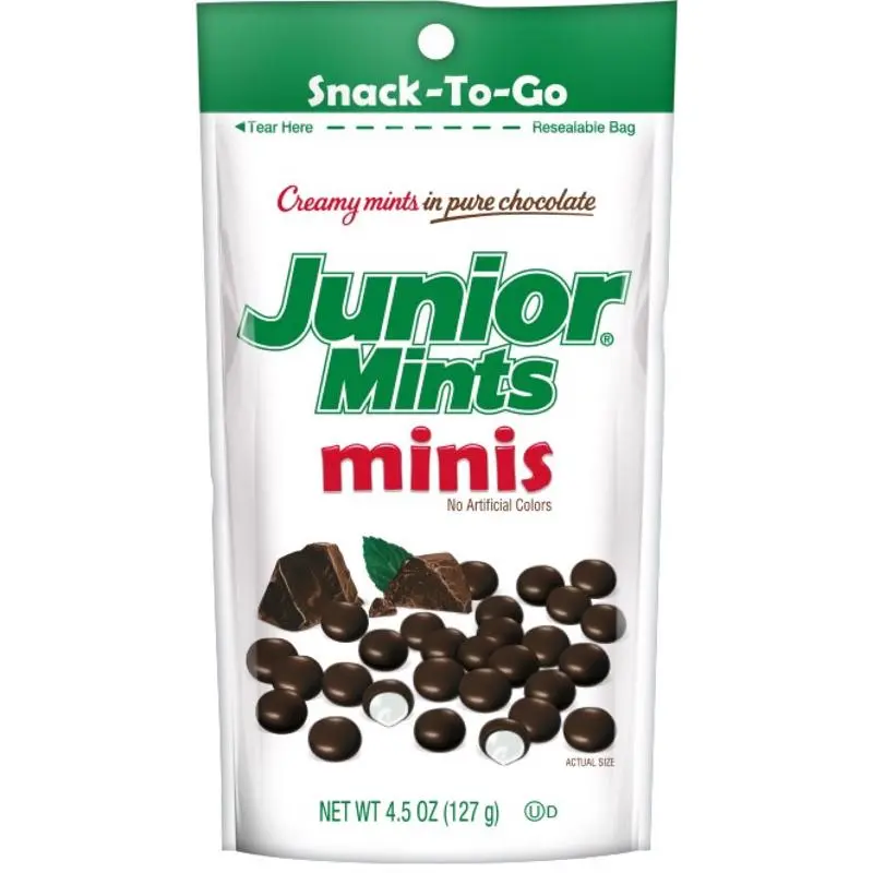 Junior Mints Minis, 4.5 oz Bags, 12 Pack — Bite Size Dark Chocolate Covered Mints, Creamy Mint Centers, Bulk Case