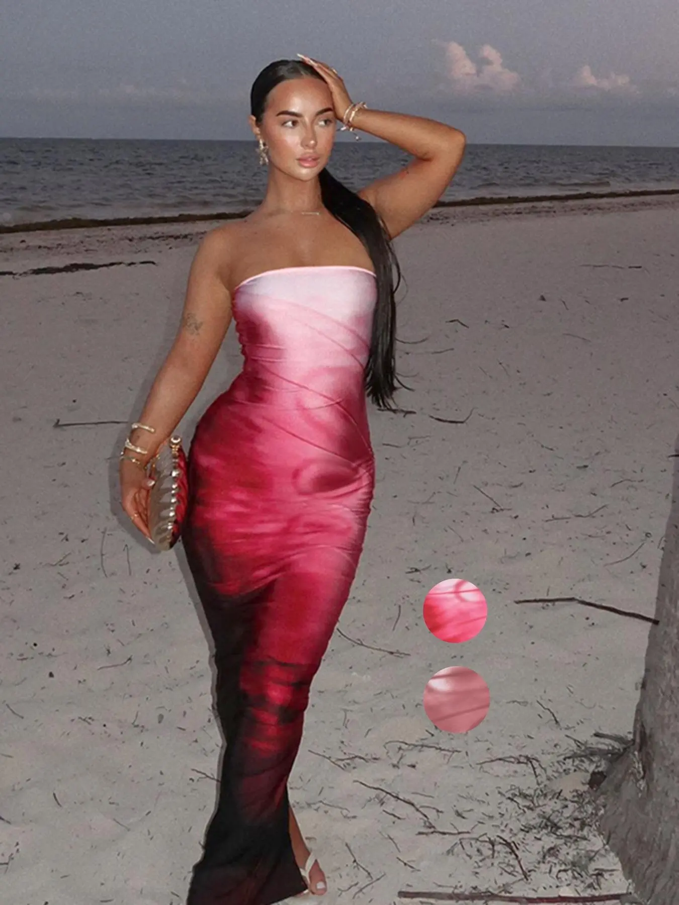 Women's Ombre Print Backless Bodycon Tube Dress, Elegant Formal Strapless Split Hem Long Dress for Party Club Dating Wear, Elegant Fitted Dresses, Elegant Evening Gown, Ladies Clothes for All Seasons, Womenswear - Women's Ombre Print Backless Bodycon Tube Dress, Elegant Formal Strapless Split Hem Long Dress for Party Club Dating Wear, Elegant Fitted Dresses, Elegant Evening Gown, Ladies Clothes for All Seasons, Womenswear -