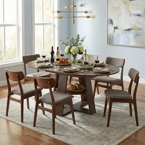 43.3-59 Inch Extendable Round Dining Table for 4-8 People, Modern Oval Kitchen Table with Removable Leaf & Storage Shelf, Space-Saving Particle Board Wood Base Table for Living Room Apartment Home Decor