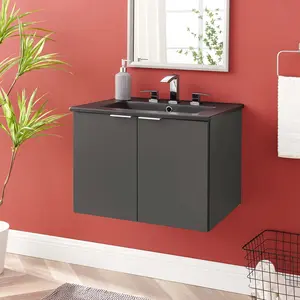Modway Maybelle 24" Wall-Mount Bathroom Vanity in Gray Black