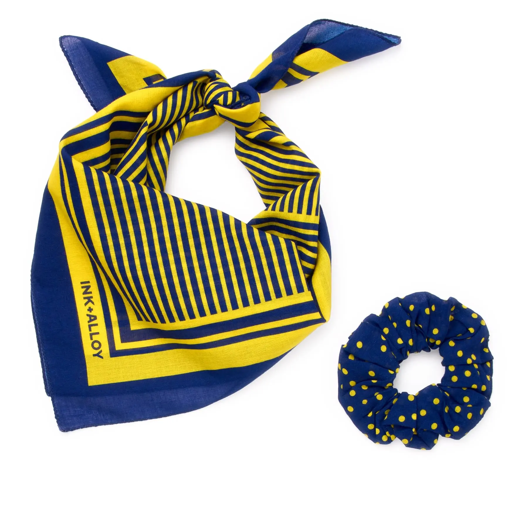 Game Day Alternating Stripe Scarf + Scrunchie Yellow + Navy 21x21