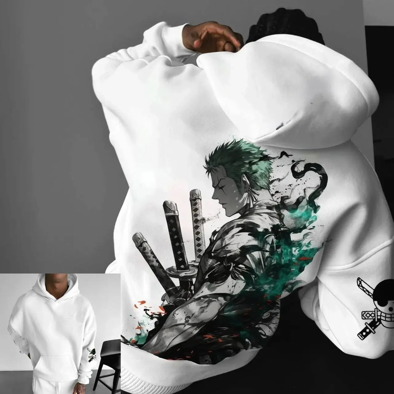 OnePieece Zorro Anime Men Women T-Shirt, Sweatshirt & Hoodie Streetwear Casual Pullover Hoodie Graphic Print Long Sleeve Spring Autumn Tops