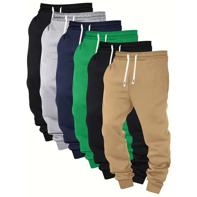 6-Pack Men'S Solid Color Sweatpants, Polyester 100% Knit, Regular Fit, Drawstring Waist, Casual Athletic Joggers with Pockets, Slight Stretch,/Fall Season, 210g/m2 Weight FathersdaygiftGift