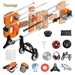 YUCOAP 8-in-1 Multi Functional Gas Trimming Tool, 52CC 2-Cycle Powered Hedge Trimmer Weed Eater String Trimmer Brush Cutter Edger Pole Saw Pruner with Extension Pole