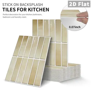 10 PCS Light Beige/Warm Apricot Marble Vertical Stripe GST Tile Stickers | PE Crystal Foam Waterproof Anti-Collision | Peel & Stick Decor for Kitchen, Bathroom & Ceiling