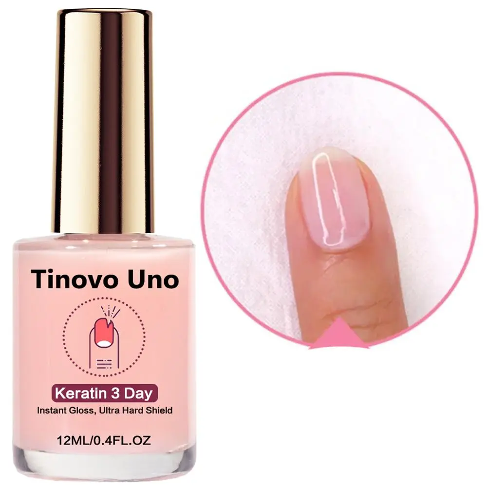 Tinovo Uno Keratin 3 Day Instant Gloss & Ultra Hard Shield - Natural Pink Nail Strengthener, Nail Strengthening Serum, Nail Care Liquid, 12ml, Vitamin E Enriched, Alcohol-Free, Fast-Drying Formula for Long-Lasting Shine, No Need UV/LED Lamp