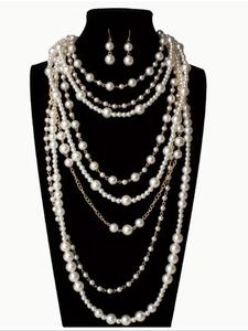 exaggerated multi-layer faux pearl decorated necklace & dangle earrings, fashionable jewelry set for party, daily decor, trendy all-match & exquisite jewelry for birthday gift