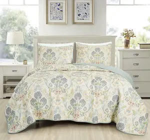 Printed Floral Microfiber Bedspread Quilt Set