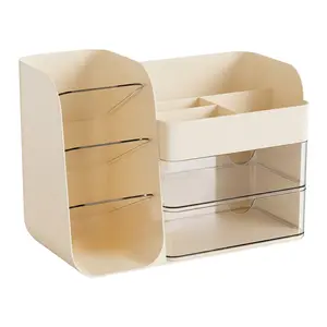 Large Makeup Organizer for Vanity｜2 Drawers Cosmetic Storage Box with Brush Holder, Skincare Organizer for Bathroom Countertop, Luxury Vanity Desk Decor