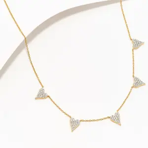 5 Heart Station Necklace, Sterl Cubic Zirconia Pendant