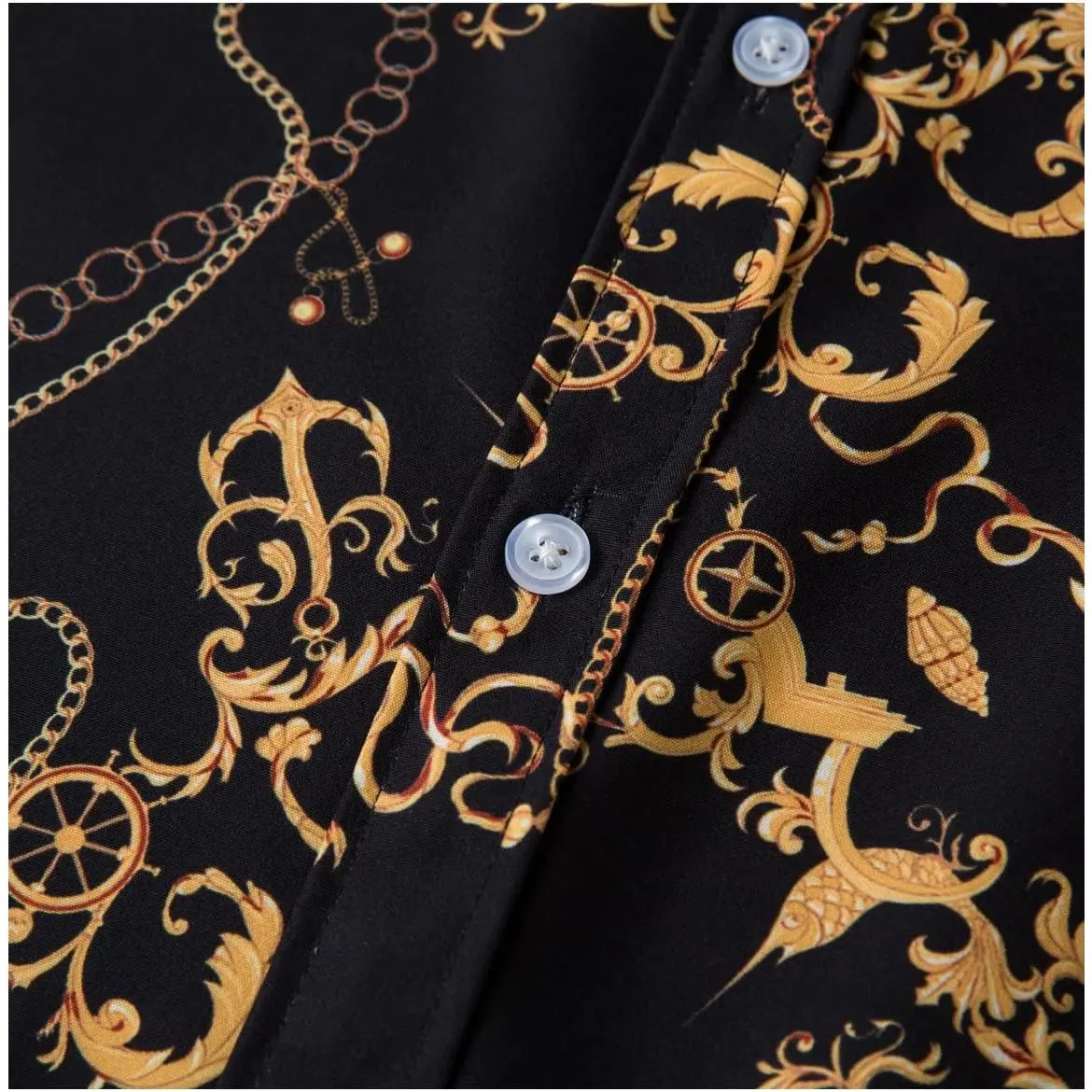 Mens Black Gold Dress Shirts Luxury Short Sleeve Chain Print Shirt Baroque  Casual Button Down Design Buchona Shirts - TikTok Shop