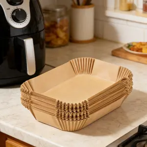 Rectangular Air Fryer Parchment Liners (125 Counts) - Non-Stick Grease-Proof Trays, Fit Standard Baskets, Perfect for Crispy Snacks & Easy Cleanup