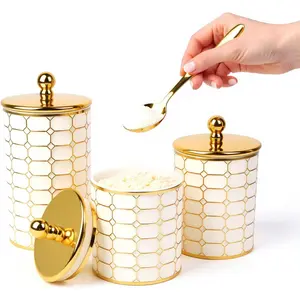 3 Piece Plastic Canister Set for the Kitchen Counter - Sugar and Flour Containers with Airtight Lids for Countertops, Coffee and Tea Storage, Farmhouse Decor (Flat Lid)