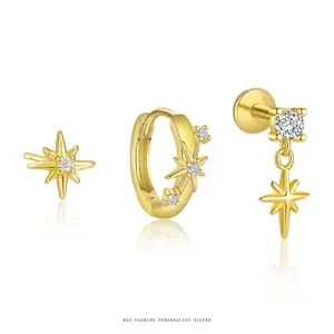 92.5% pure silver star stud earrings - Fashion design - Women's accessories - The best Valentine's Day gift