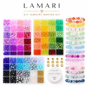 Crystal Glass Beads Bracelet Making Kit, 8mm Round Beads in Multi-Color Assortment