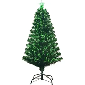 4FT Pre-lit Fiber Optic Christmas Tree with Lighted Star, PVC & Iron Construction, Green Artificial Christmas Tree with 141 Branch, Indoor Christmas Decorations, Holiday Home Xmas Decoration