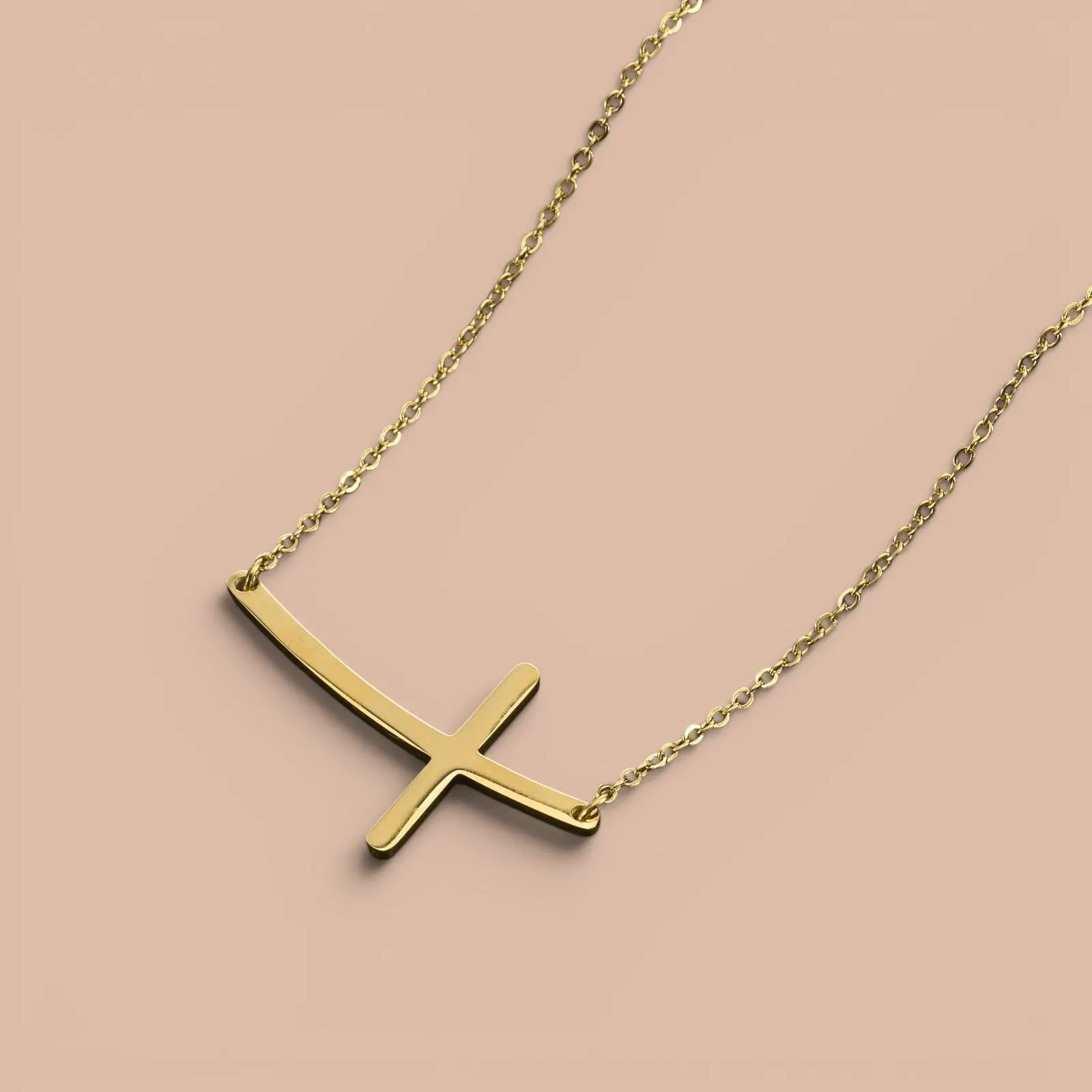 Gold Sideways Cross Necklace
