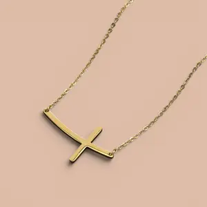 Gold Sideways Cross Necklace