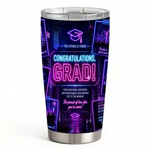 20oz Graduation Neon Cityscape Stainless Steel Tumbler， Tumbler with Lid Double Wall Vacuum Insulated Travel Mug， Coffee Cups With Lids， Perfect Gifts For Birthday Holidays.